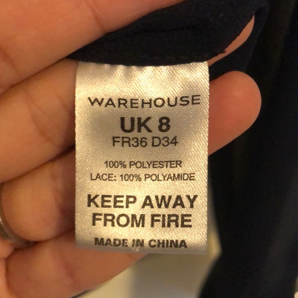 Warehouse Navy Blue Lace Panel Button Down Shirt - Picture 8 of 8